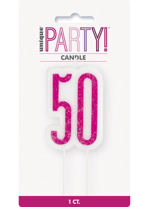 Pink Glitz Age 50 Candle