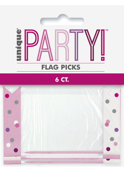 Pink Glitz Flag Picks 6pk