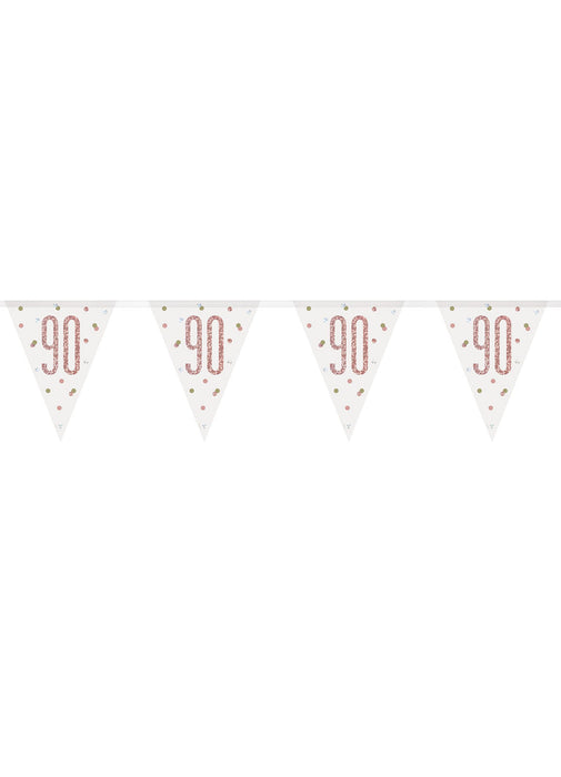 Rose Gold Glitz Age 90 Flag Banner