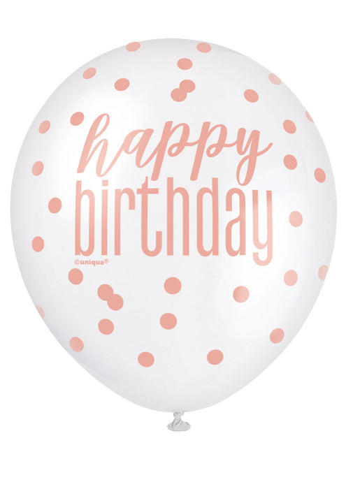 Rose Gold Glitz Happy Birthday Latex Balloons 6pk