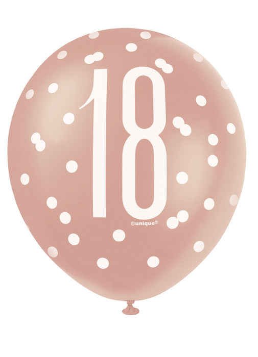 Rose Gold Glitz 18th Birthday Latex Balloons 6pk