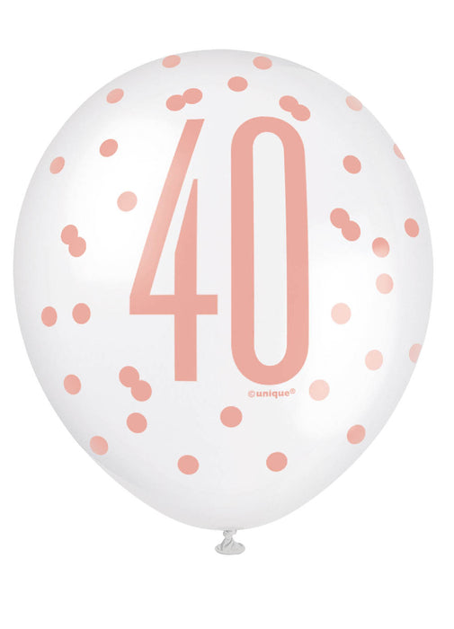 Rose Gold Glitz 40th Birthday Latex Balloons 6pk