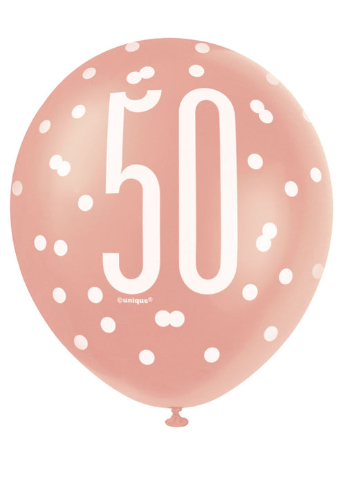 Rose Gold Glitz 50th Birthday Latex Balloons 6pk