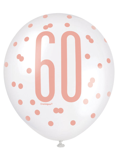 Rose Gold Glitz 60th Birthday Latex Balloons 6pk