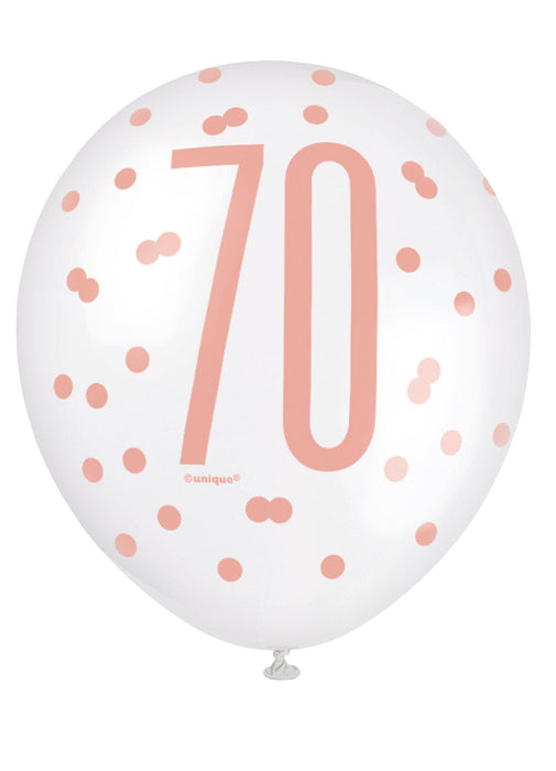 Rose Gold Glitz 70th Birthday Latex Balloons 6pk