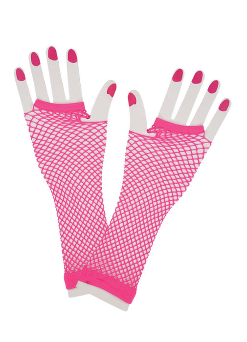 Long Hot Pink Fishnet Gloves