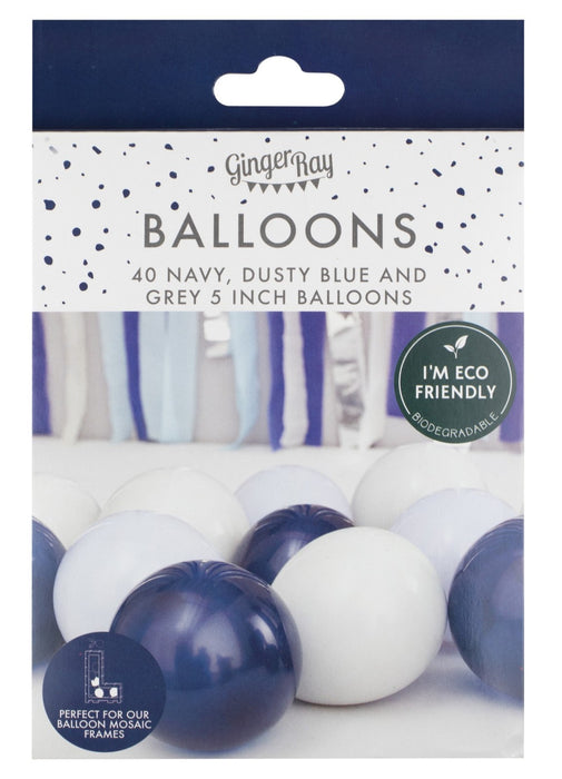 Navy, Blue & Grey 5 Inch Latex Balloons 40pk