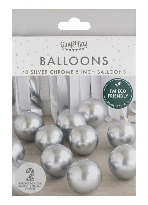 Silver Chrome 5 Inch Latex Balloons 40pk