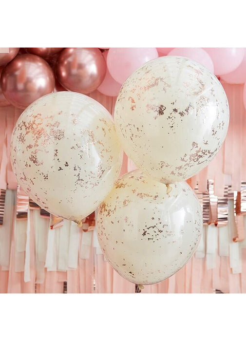 Double Layered Cream & Rose Gold Confetti Balloons