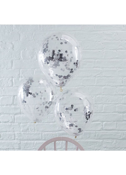 Silver Confetti Latex Balloons 5pk